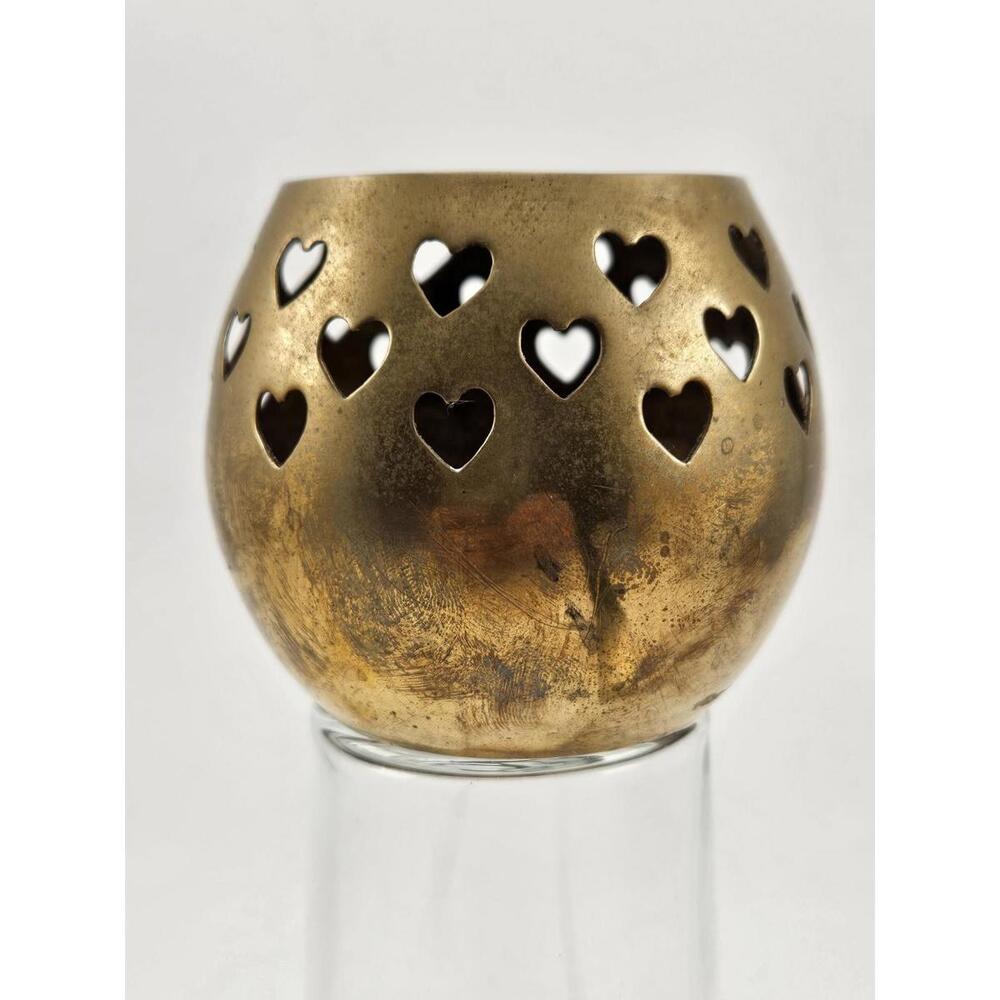 ​Vintage Solid Brass Heart Votive/Tealight Holder Hand Made in India Boho
